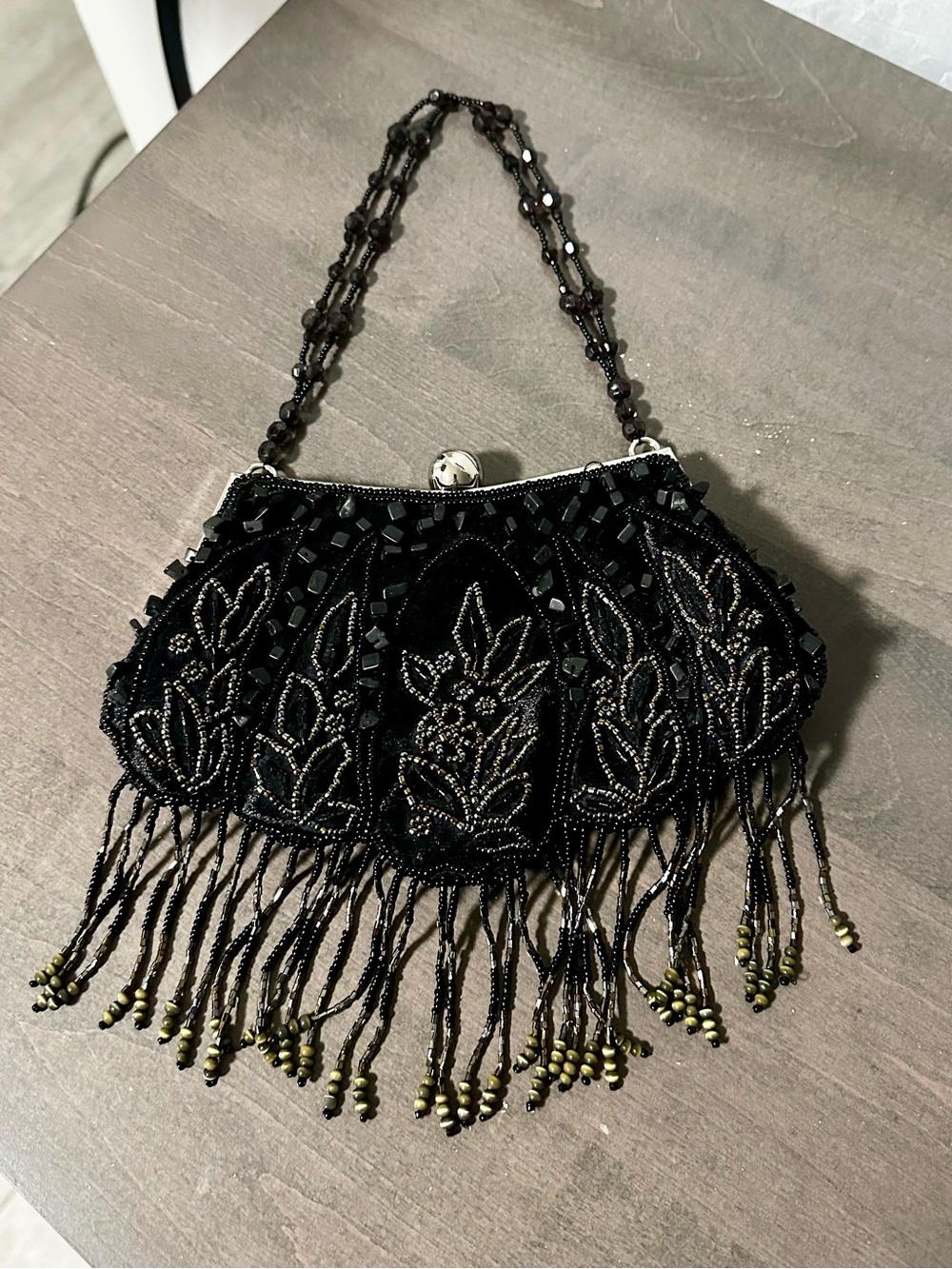Coldwater Creek Beaded Fringe Evening Clutch Handbag - Black